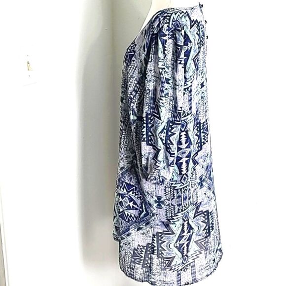 BeBop Blue & Purple Aztec Print Mini-Dress, Sheer with Lining, Size Large - Picture 7 of 12